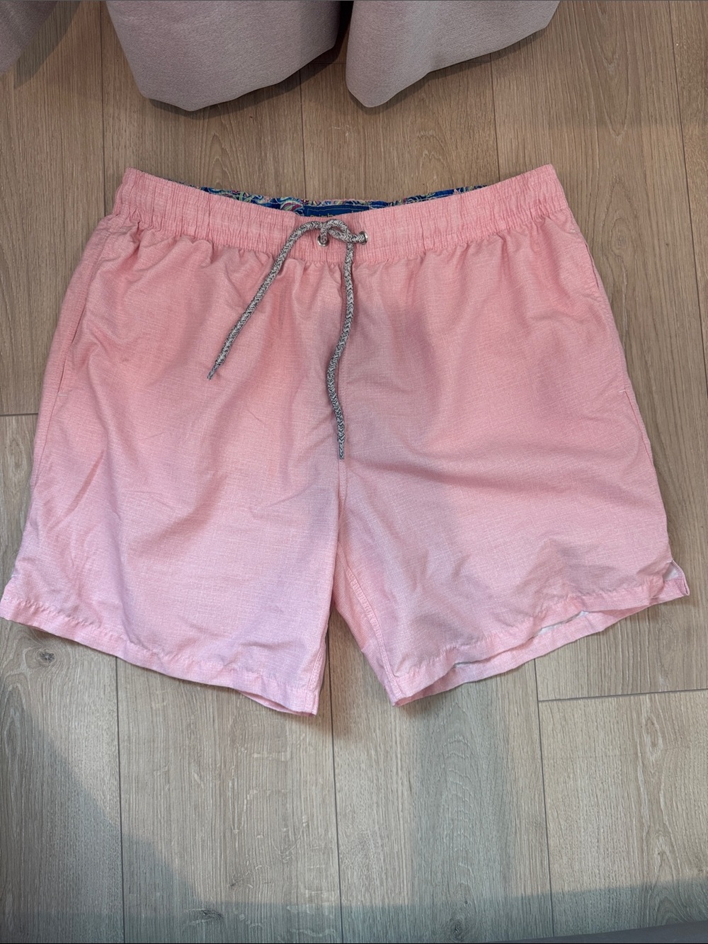 Men's Light Pink Swim Trunks with Elastic Waist and Drawstring